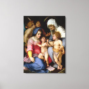 Holy Family with Angels, c.1515-16 (oil on panel) Canvas Print