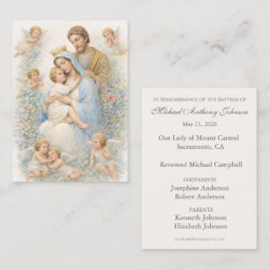 Holy Family with Angels Floral Baptism Remembrance Business Card