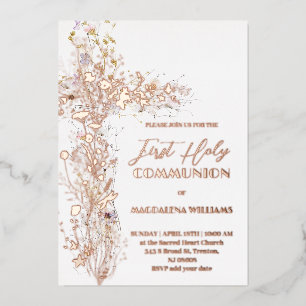 Holy floral cross First Communion white background