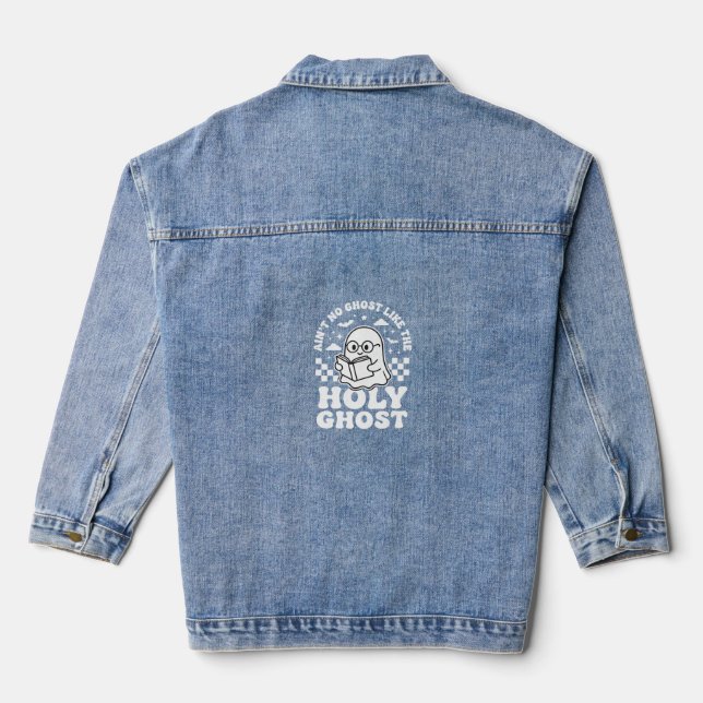 Holy Ghost Retro Halloween Ghost Design_1 Denim Jacket (Back)