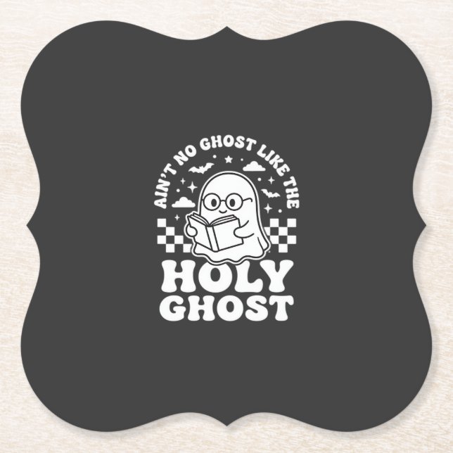 Holy Ghost Retro Halloween Ghost Design_1 Paper Coaster (Front)