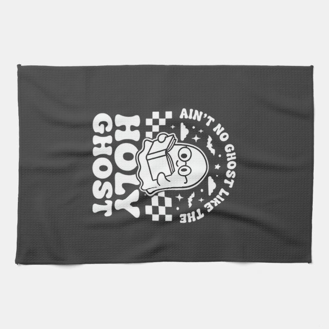 Holy Ghost Retro Halloween Ghost Design_1 Tea Towel (Horizontal)