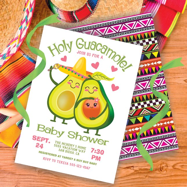Holy Guacamole Avocado Baby Shower Fiesta girl Invitation (Creator Uploaded)