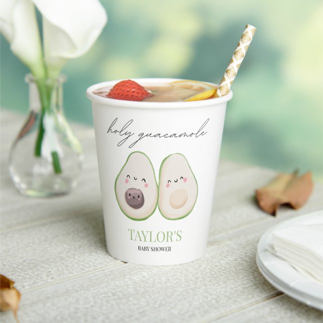 Holy Guacamole Avocado Baby Shower Gender Neutral Paper Cups (Insitu)