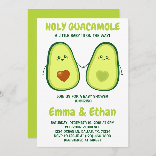 Holy Guacamole Avocado Baby Shower Invitation (Front/Back)