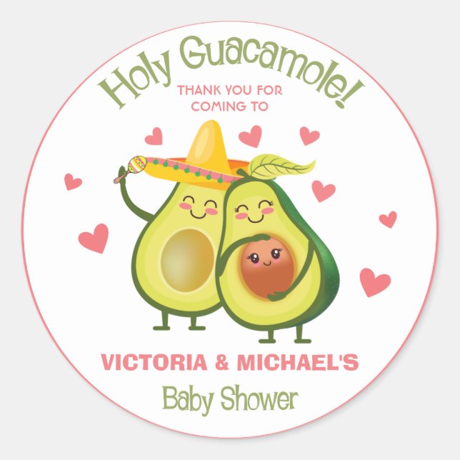 Holy Guacamole Avocado Baby Shower Stickers (Front)