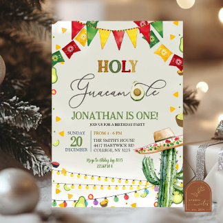Holy Guacamole Avocado Fiesta Kids Birthday Party Invitation