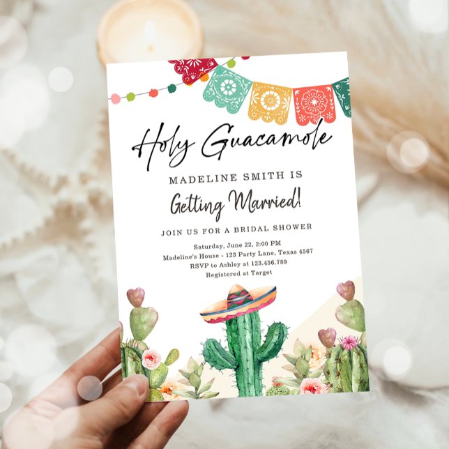 Holy Guacamole Cactus Fiesta Mexican Bridal Shower Invitation (Creator Uploaded)