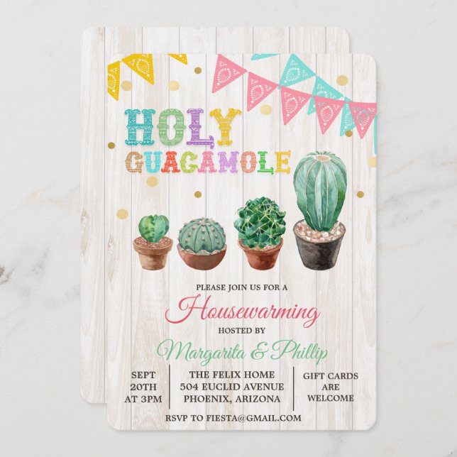 Holy Guacamole Cactus Housewarming Invitation (Front/Back)