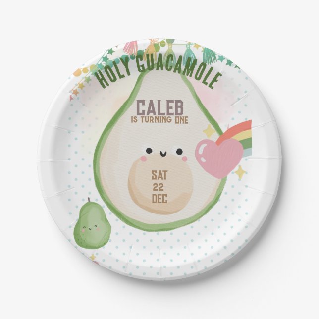Holy Guacamole Fiesta Avocado 1st Birthday Party Paper Plate (Front)