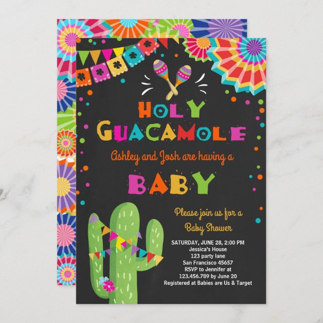 Holy Guacamole Fiesta Baby shower invite Mexican (Front/Back)