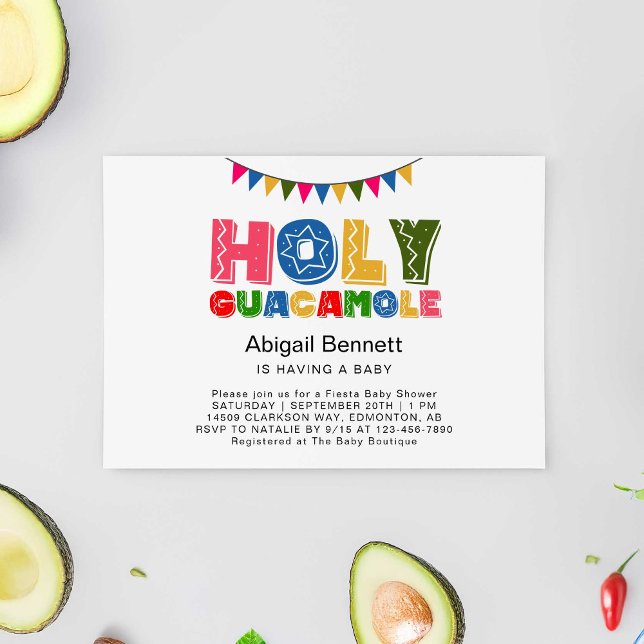 Holy Guacamole Fiesta Baby Shower Kawaii Avocado Invitation (Creator Uploaded)