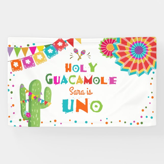 Holy Guacamole Fiesta Birthday Banner Cactus Uno (Horizontal)