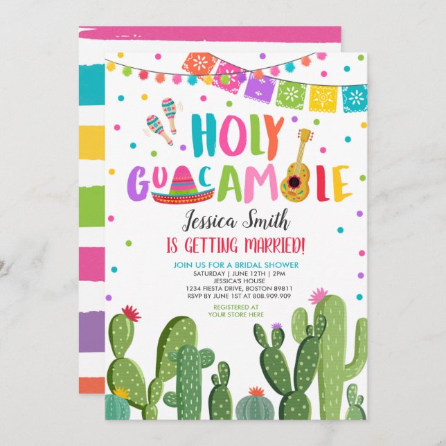 Holy Guacamole Fiesta Cactus Bridal Shower  Invitation (Front/Back)