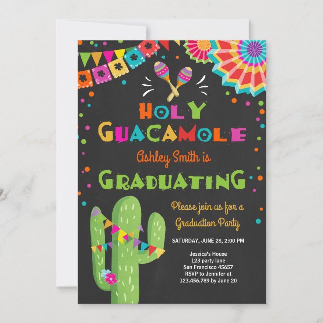 Holy Guacamole Fiesta Graduation Invitation party (Front)
