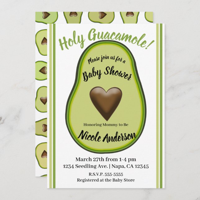 Holy Guacamole Heart Avocado Baby Shower Invitation (Front/Back)
