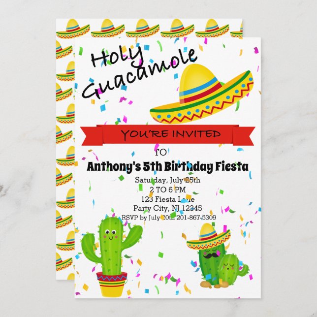 Holy Guacamole Kids Birthday Party Invitation (Front/Back)