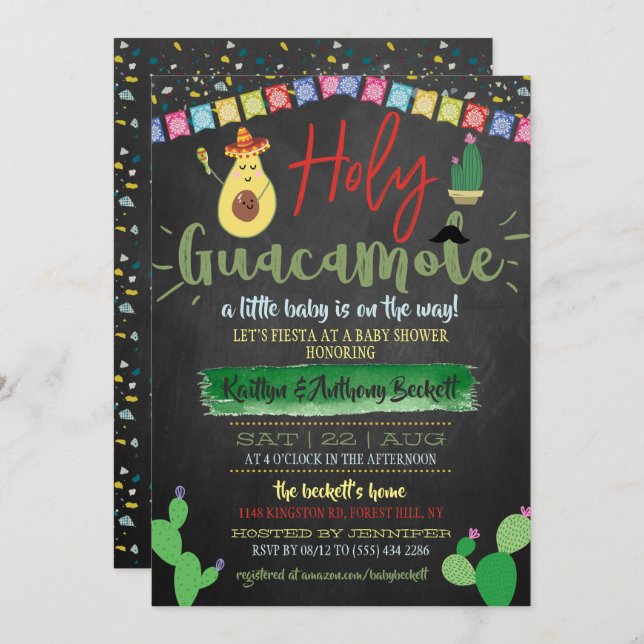 Holy Guacamole Mexican Fiesta Coed Baby Shower Invitation (Front/Back)