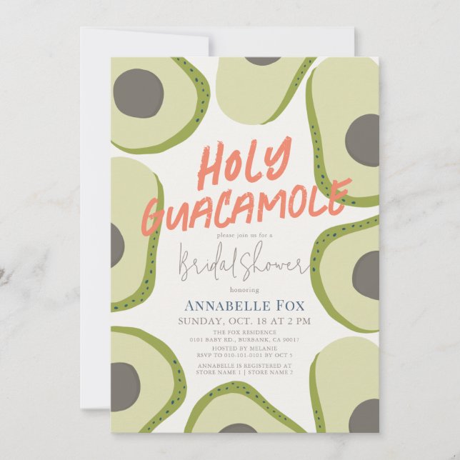 Holy Guacamole Modern Avocado Bridal Shower Invitation (Front)