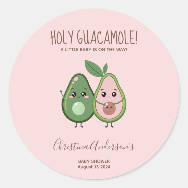 Holy Guacamole Pink Avocado Baby Shower Classic Round Sticker (Front)