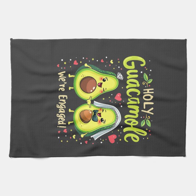 Holy Guacamole We're Engaged Couples Bride Tea Towel (Horizontal)