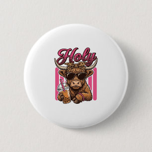 Holy Highland Cow Vintage Boba Tea Shirt Design_1 6 Cm Round Badge
