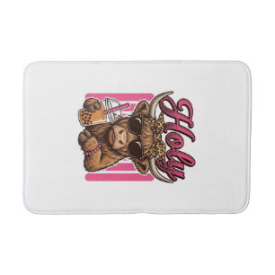 Holy Highland Cow Vintage Boba Tea Shirt Design_1 Bath Mat