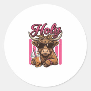 Holy Highland Cow Vintage Boba Tea Shirt Design_1 Classic Round Sticker