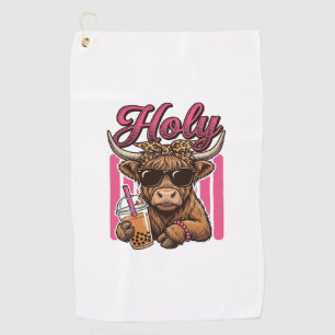 Holy Highland Cow Vintage Boba Tea Shirt Design_1 Golf Towel