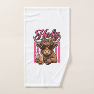 Holy Highland Cow Vintage Boba Tea Shirt Design_1 Hand Towel