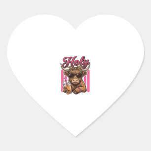 Holy Highland Cow Vintage Boba Tea Shirt Design_1 Heart Sticker