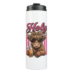 Holy Highland Cow Vintage Boba Tea Shirt Design_1 Thermal Tumbler