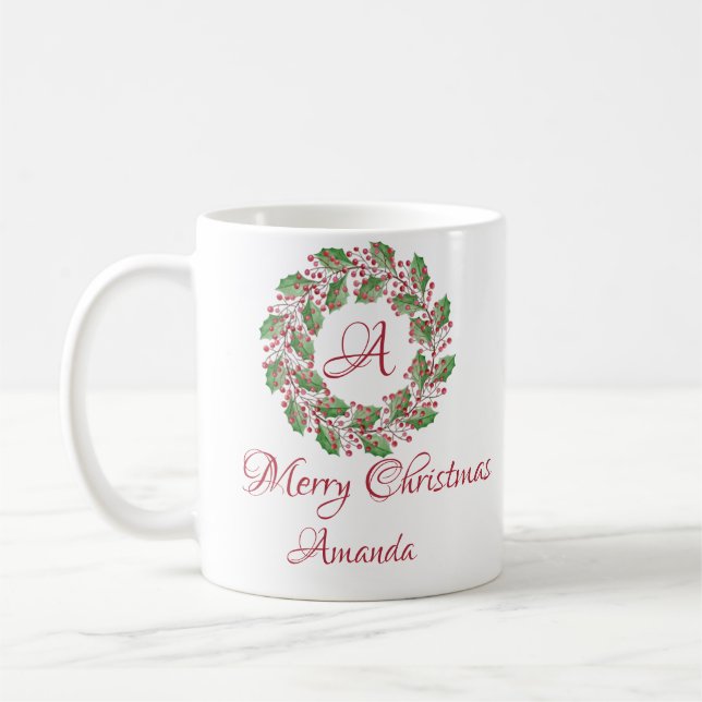 Holy leaves and cherry christmas  coffee mug (Left)