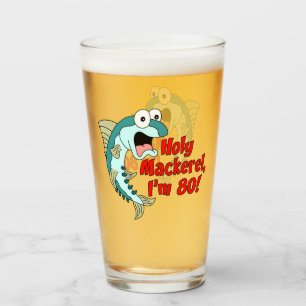 Holy Mackerel I'm 80 Funny Fishing Glass