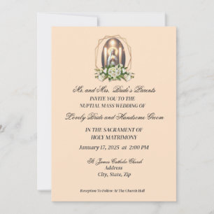 Holy Mary In White With White Roses Catholic Invitation