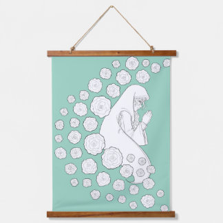 Holy Mary with roses - black and white -  Hanging Tapestry