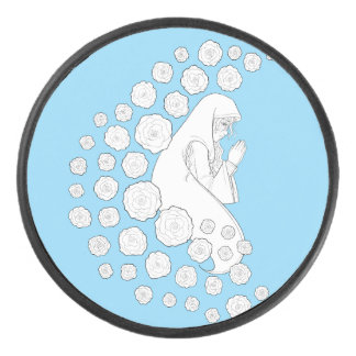Holy Mary with roses - black and white - Hockey Puck