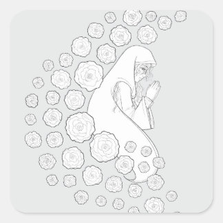 Holy Mary with roses - black and white Square Sticker