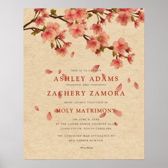 "Holy Matrimony" Fall Floral Wedding Certificate Poster (Front)