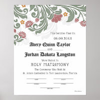 "Holy Matrimony" Floral Scroll Wedding Certificate