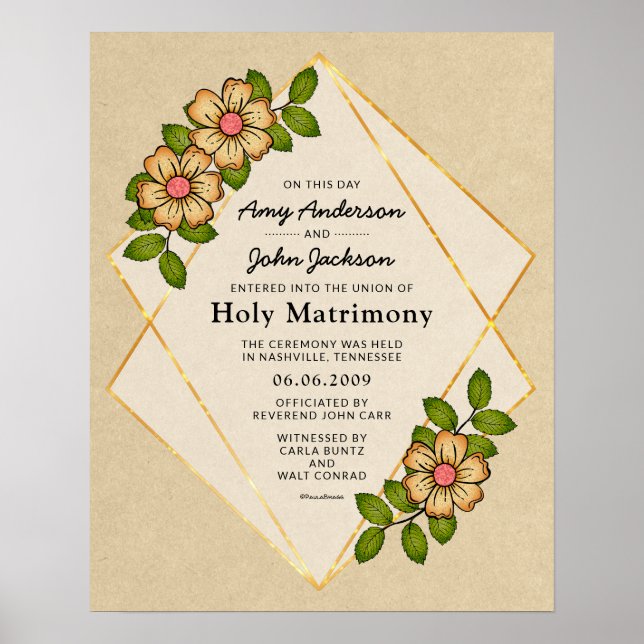 "Holy Matrimony" Geometric Wedding Certificate Poster (Front)