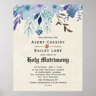 Holy Matrimony ♥ Wedding Certificate Poster