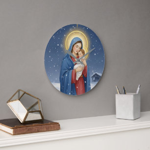 Holy Mother Mary and Baby Jesus Wall Clock
