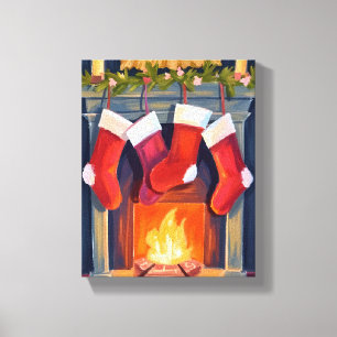 Holy Night Christmas Stockings Watercolor Canvas Print