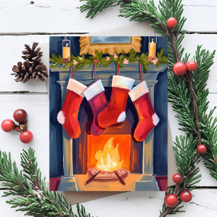 Holy Night   Christmas Stockings Watercolor Holiday Postcard