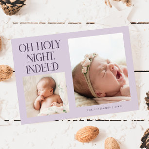 Holy Night Indeed Xmas Purple Birth Announcement