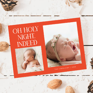 Holy Night Indeed Xmas Red Birth Announcement