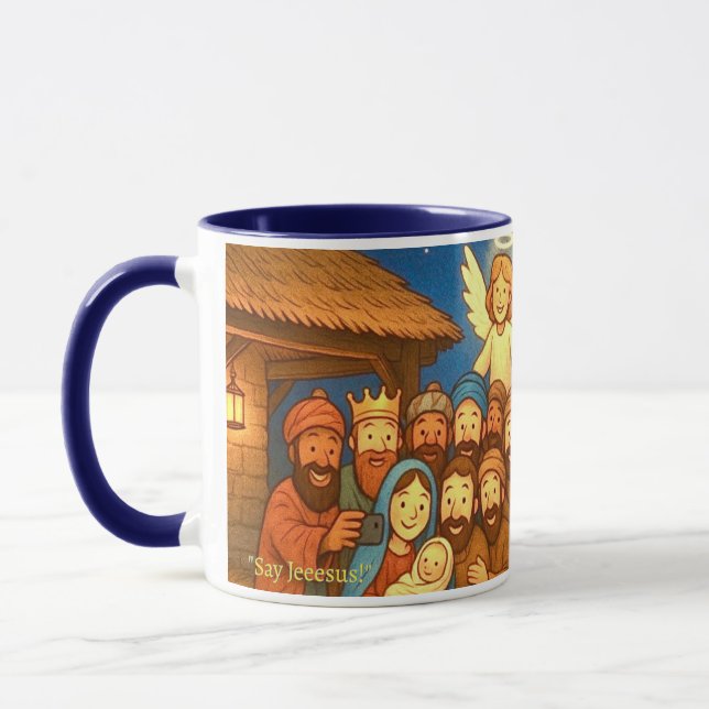 Holy Night Selfie Christmas 11 oz Coffee Mug (Left)