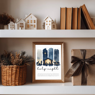 Holy Night Watercolor Nativity Christian Christmas Poster