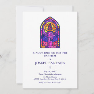 Holy Purple mosaic candle  Baptism  Invitation